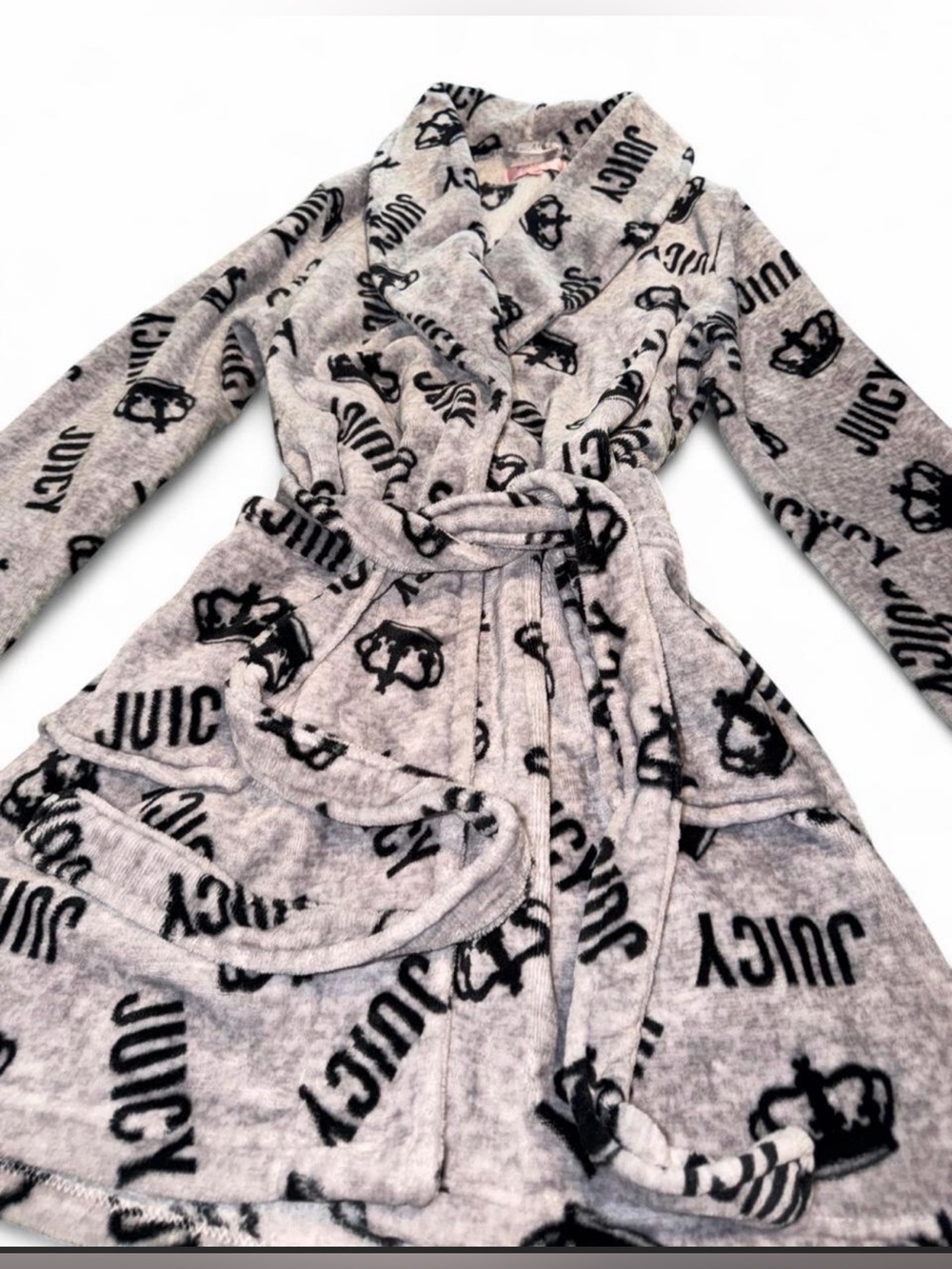 Juicy Couture Gray Plush Logo Robe with Crown Print